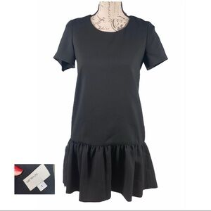 Gat Rimon Black Woven Ruffle Hem Shift Dress